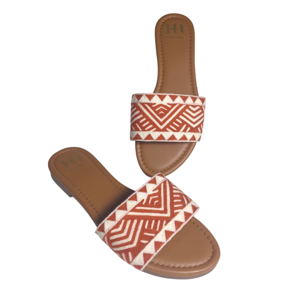 Haute Hippie Slides Women’s Aztec Sandals Boho Size 10 Orange Red NEW